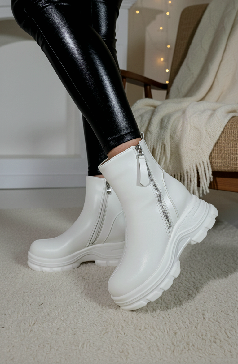 Ghete dama vatuite albe din piele ecologica Sofia #23027