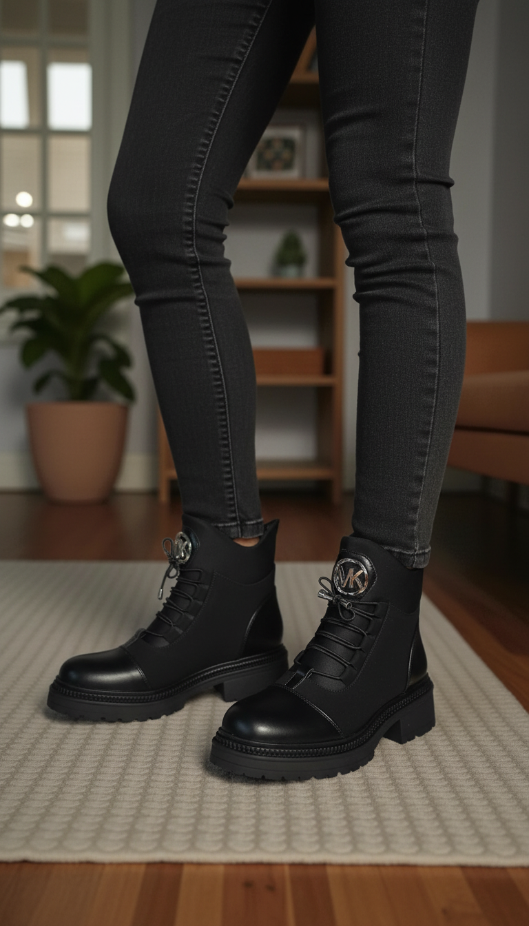 Ghete dama îmblanite negre din piele ecologica Nami #23055