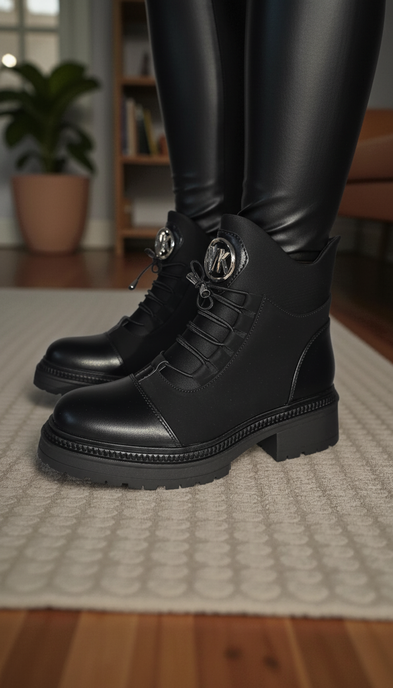 Ghete dama îmblanite negre din piele ecologica Nami #23055