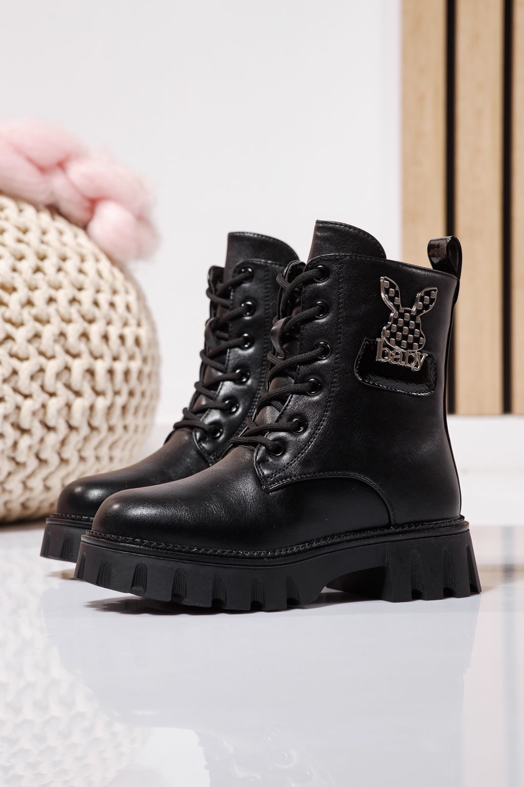 Ghete fete imblanite negre din piele ecologica Aris #23115