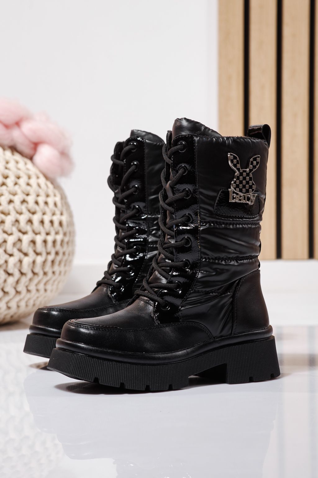 Ghete fete imblanite negre din piele ecologica Dalia #23117