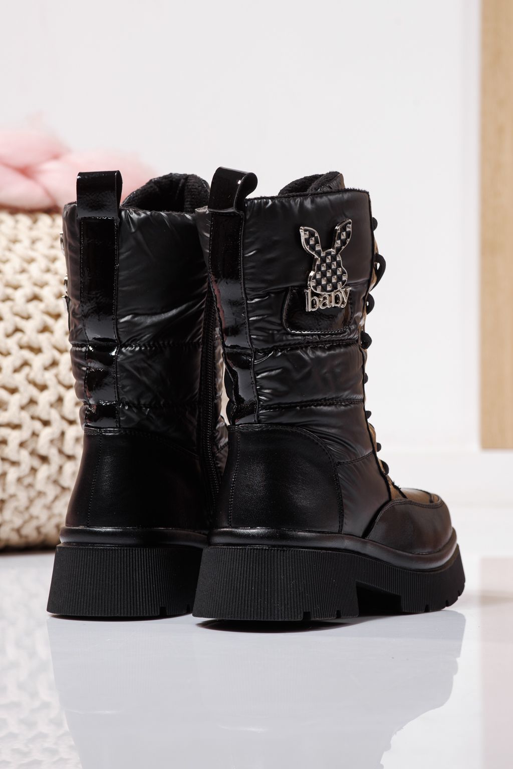 Ghete fete imblanite negre din piele ecologica Dalia #23117