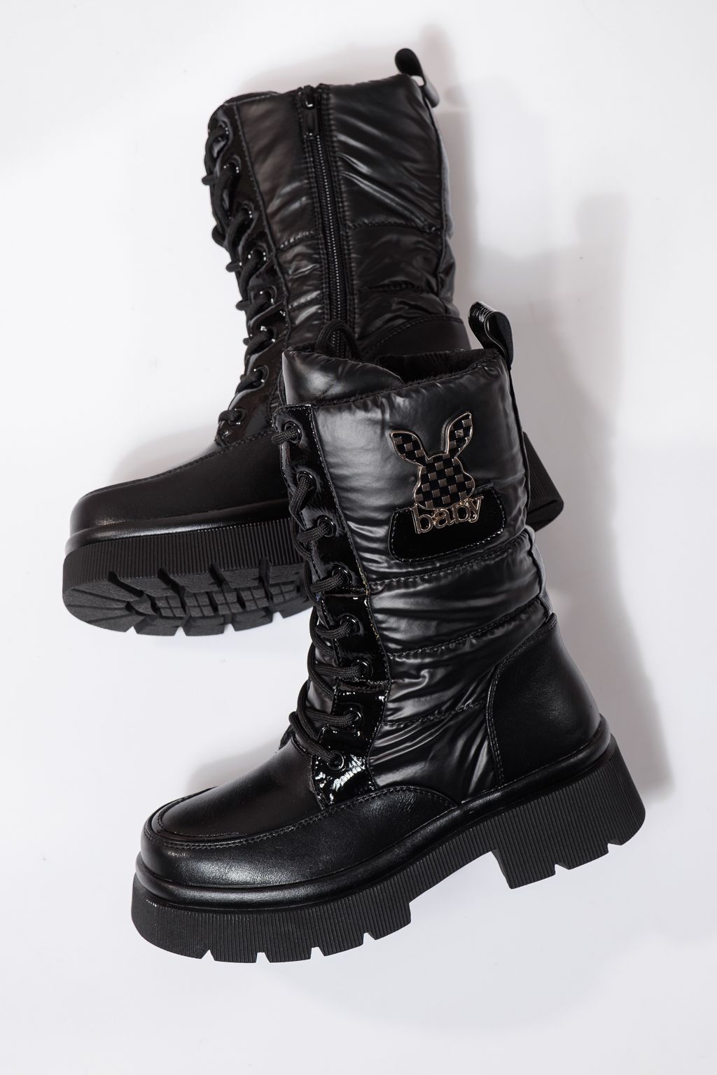 Ghete fete imblanite negre din piele ecologica Dalia #23117