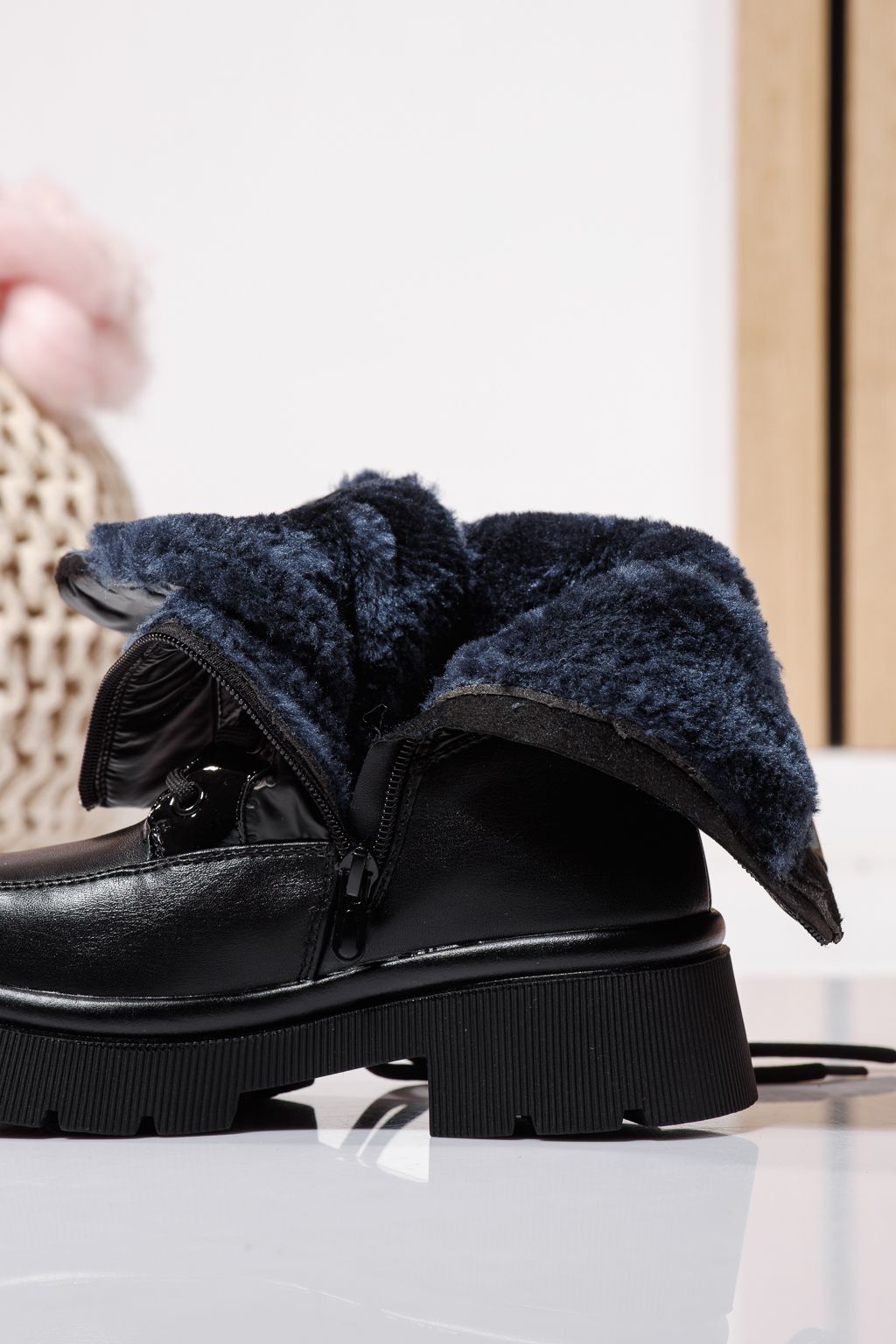 Ghete fete imblanite negre din piele ecologica Dalia #23117