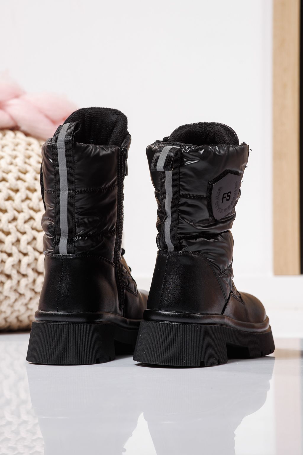 Ghete fete imblanite negre din piele ecologica Despina #23119