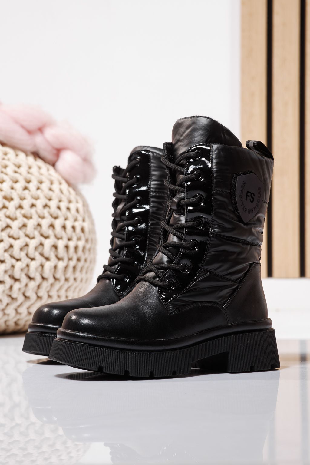 Ghete fete imblanite negre din piele ecologica Despina #23119