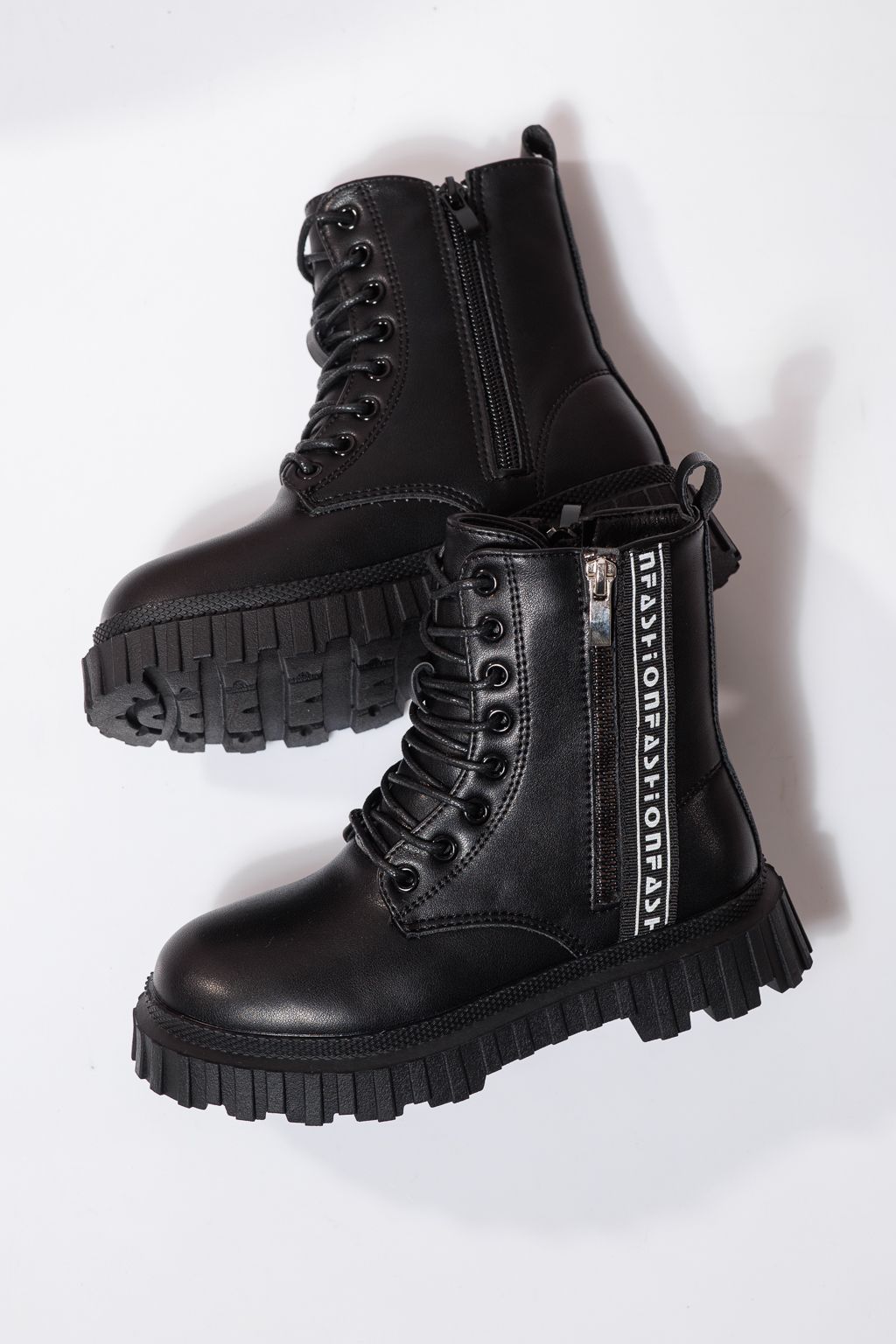 Ghete fete imblanite negre din piele ecologica Elia #23127