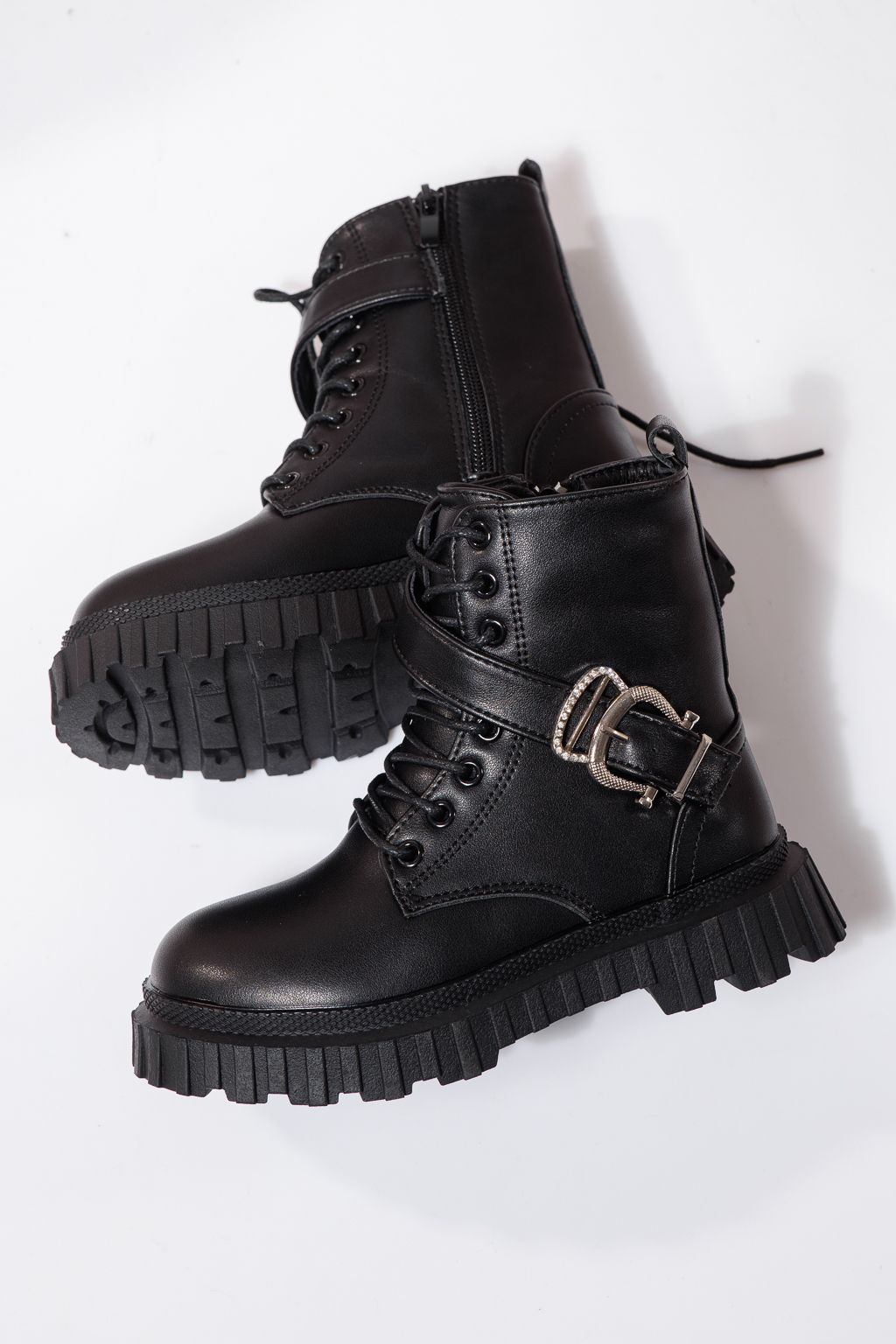 Ghete fete imblanite negre din piele ecologica Edith #23124