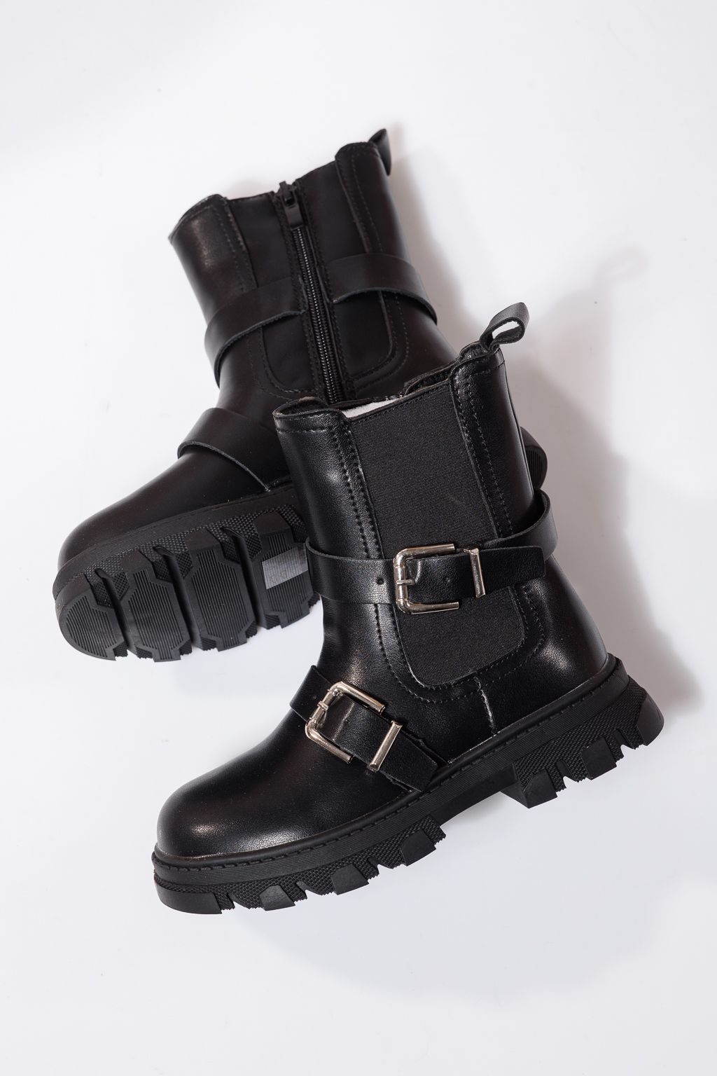 Ghete fete imblanite negre din piele ecologica Marisa #23140