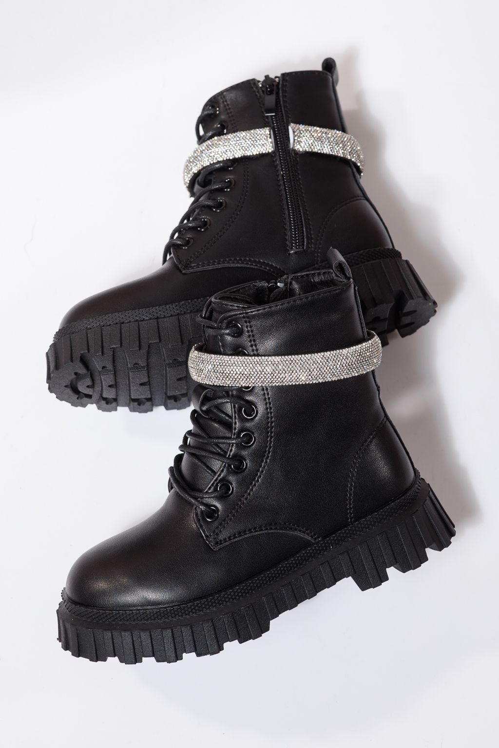 Ghete fete imblanite negre din piele ecologica Dora #23120