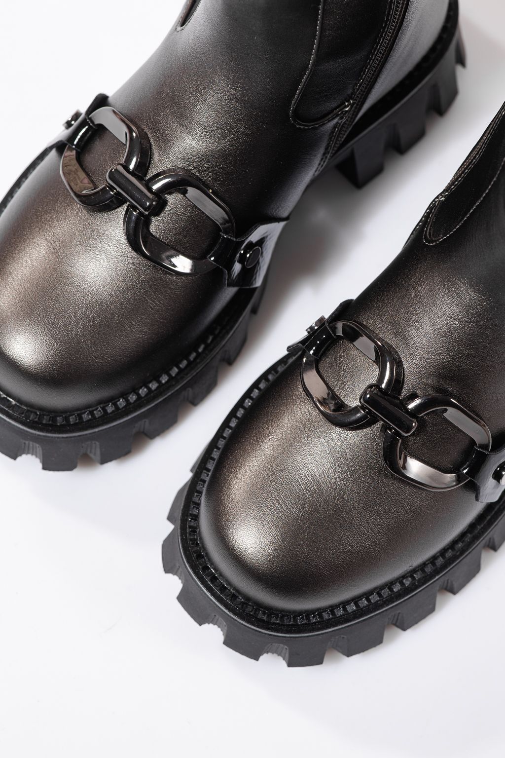 Ghete fete imblanite gri din piele ecologica Bela #23112