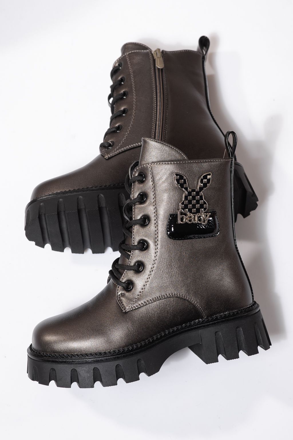 Ghete fete imblanite gri din piele ecologica Aris #23114