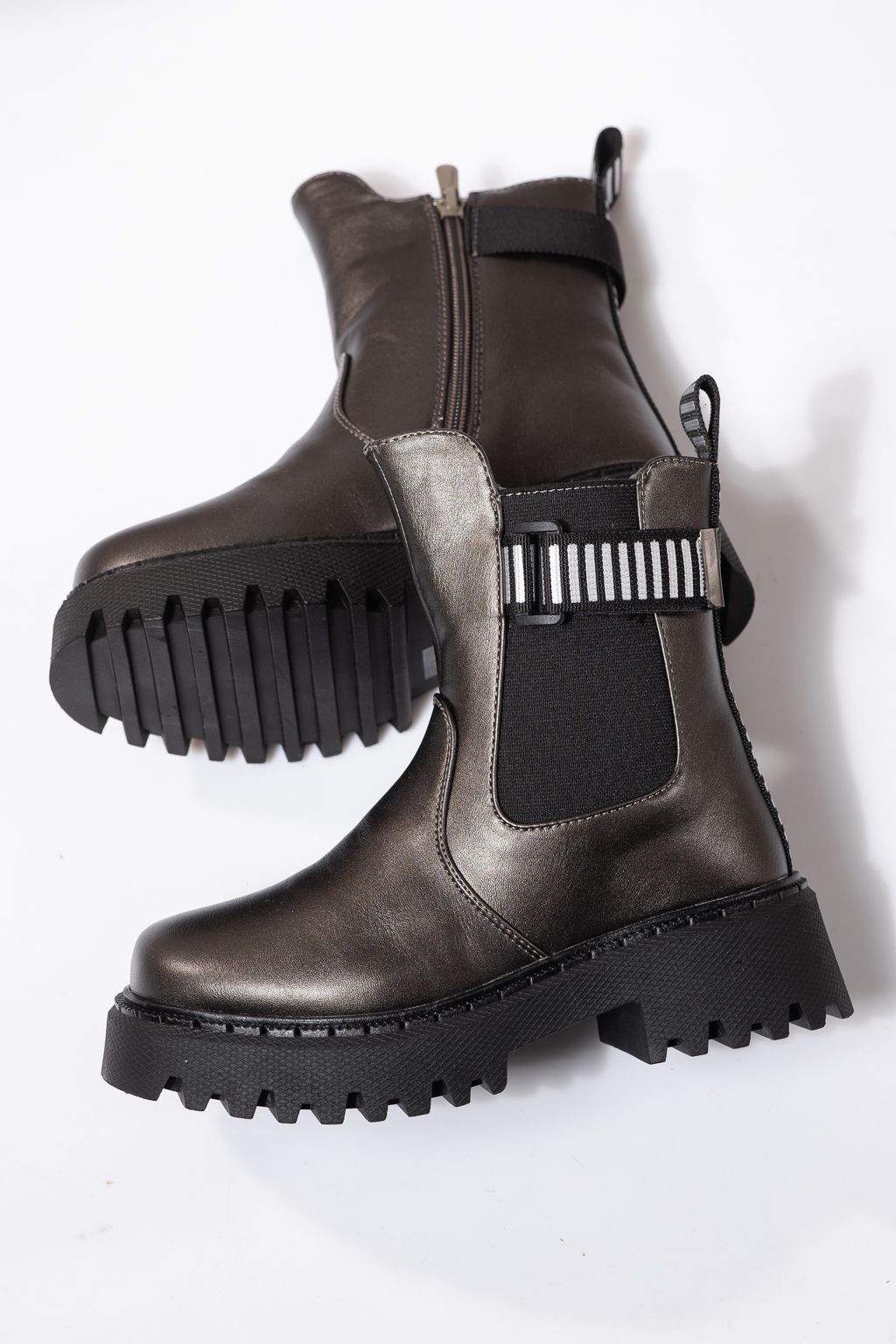 Ghete fete imblanite gri din piele ecologica Talia #23107