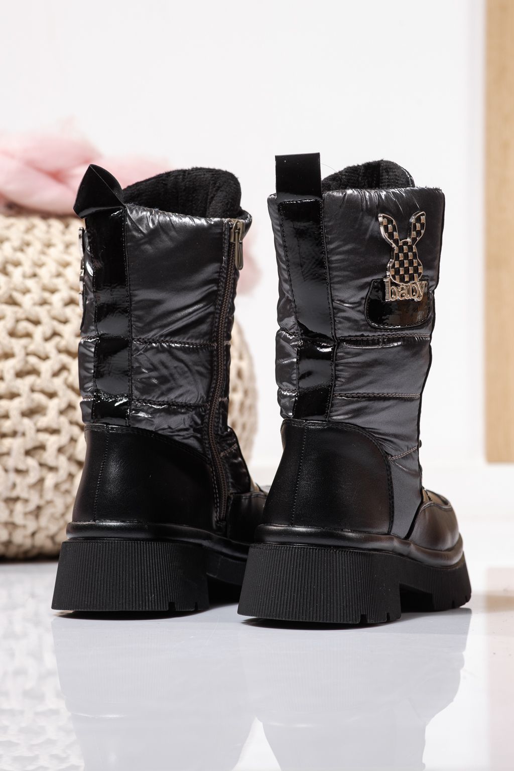 Ghete fete imblanite gri din piele ecologica Dalia #23116