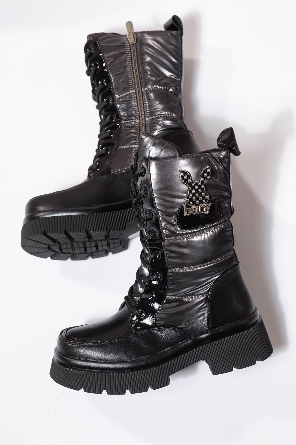 Ghete fete imblanite gri din piele ecologica Dalia #23116