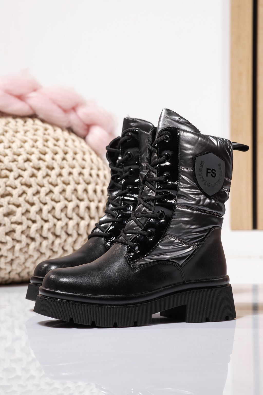 Ghete fete imblanite gri din piele ecologica Despina #23118