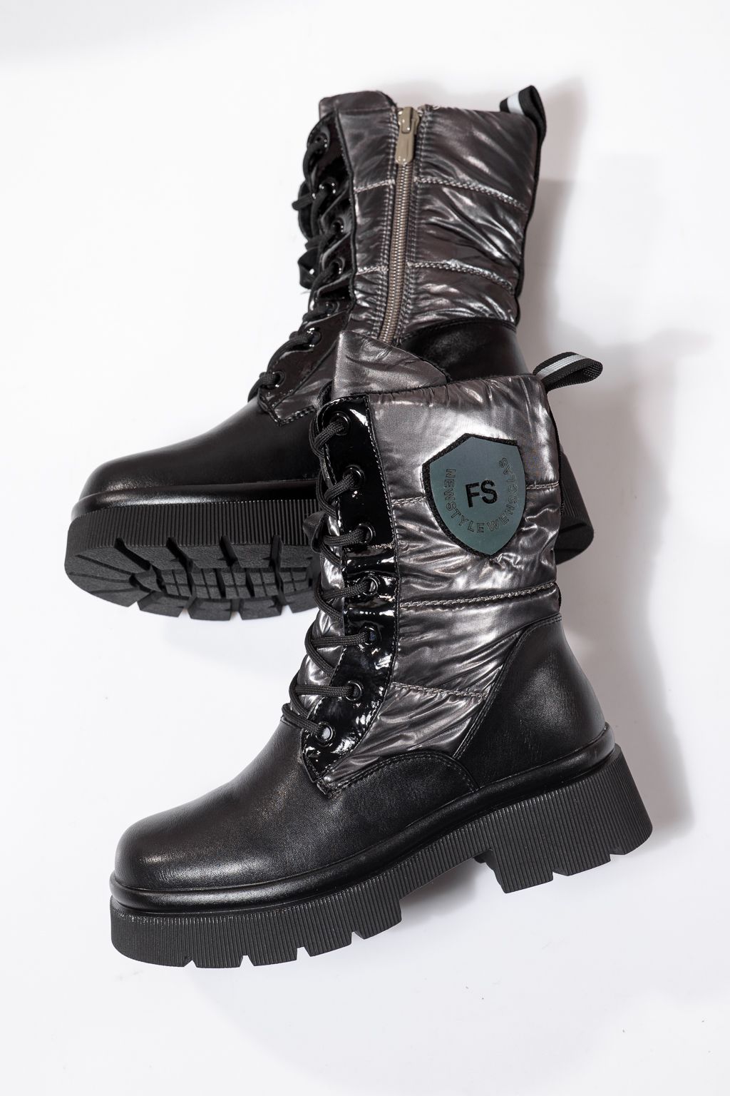 Ghete fete imblanite gri din piele ecologica Despina #23118