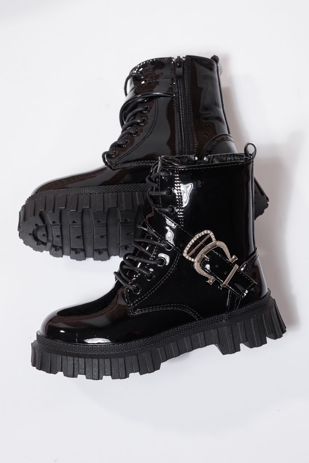 Ghete fete imblanite negre din piele ecologica lacuita Edith #23125