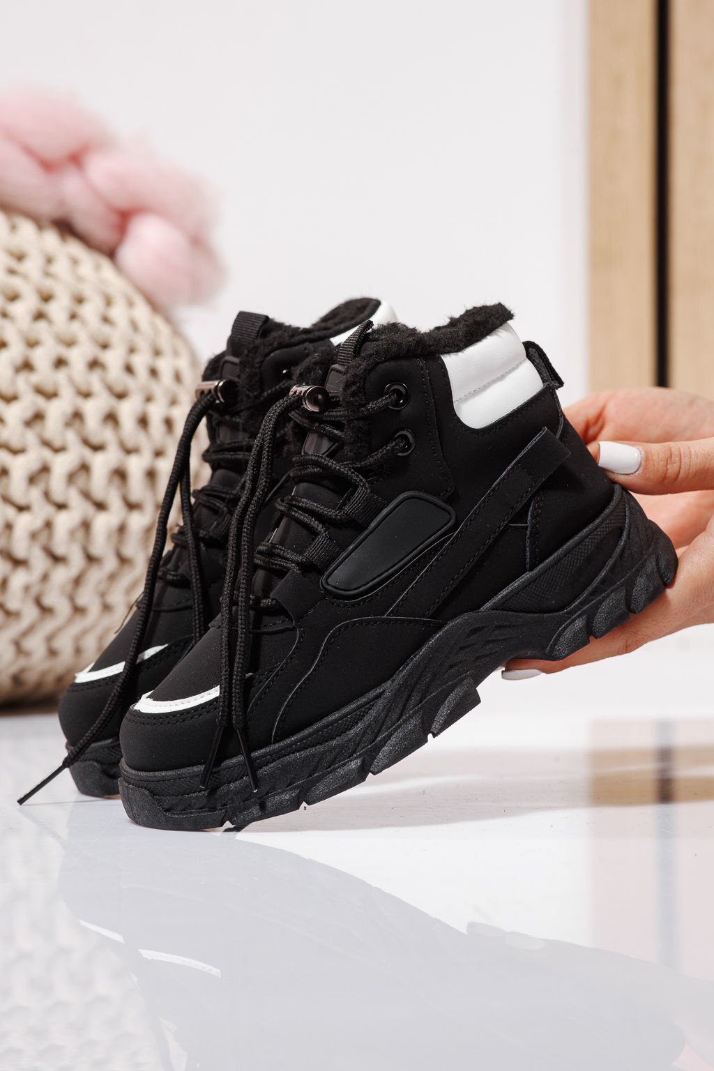 Ghete copii imblanite negre din piele ecologica Aris #23170