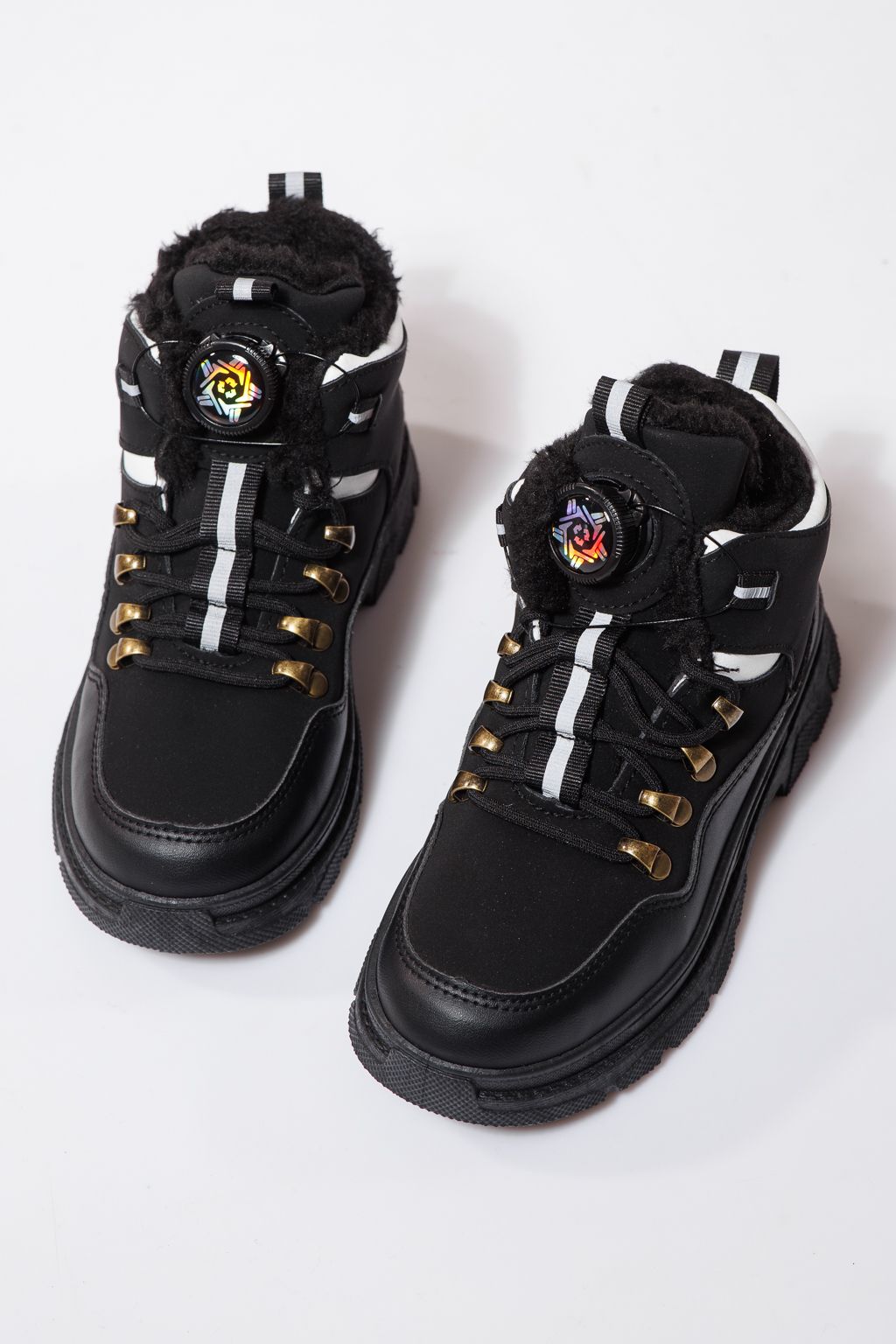 Ghete copii imblanite negre din piele ecologica Akira #23147