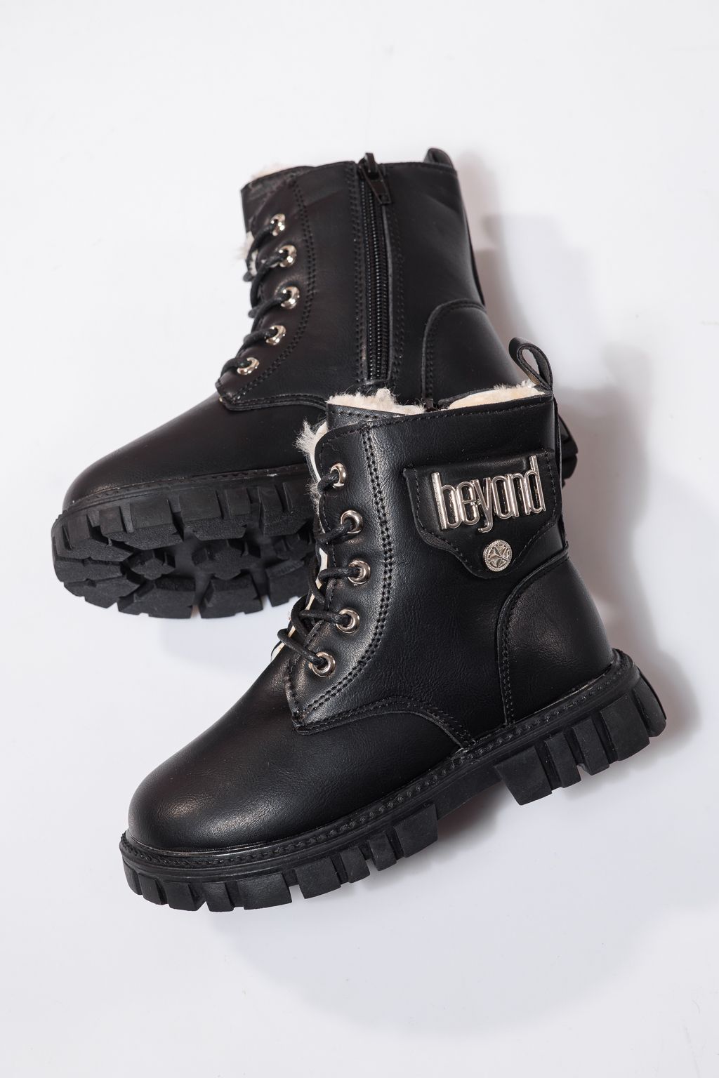 Ghete fete imblanite negre din piele ecologica Milena  #23150