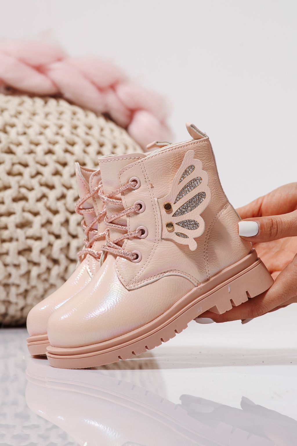 Ghete fete imblanite roz din piele ecologica Melania #23142