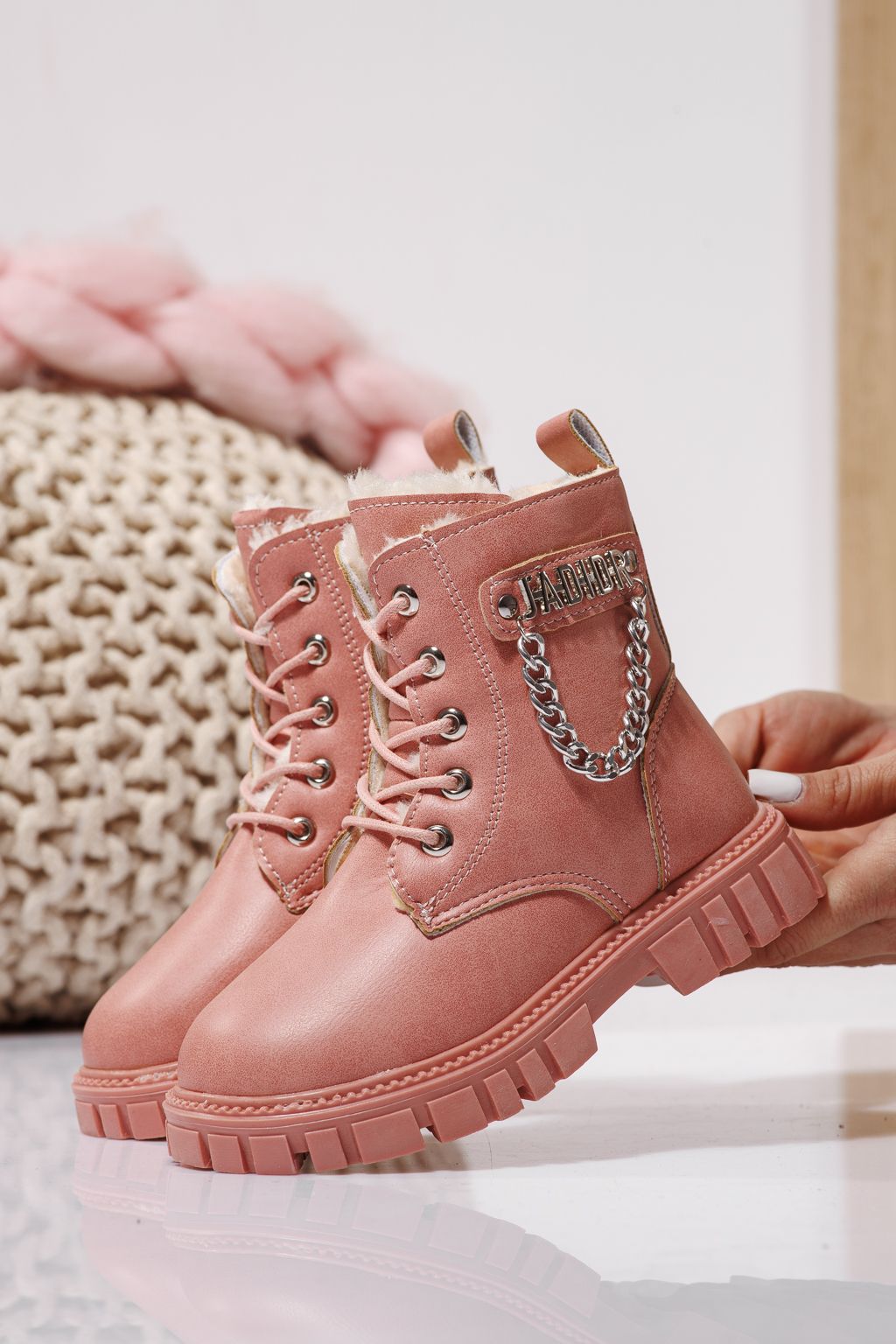 Ghete fete imblanite roz din piele ecologica Xenia #23149