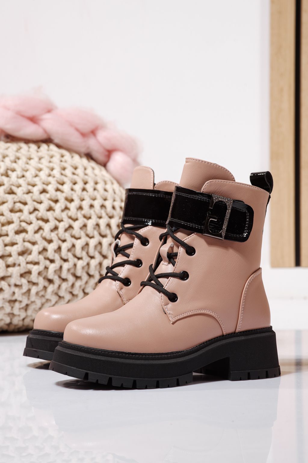 Ghete fete imblanite roz din piele ecologica Alisa #23109