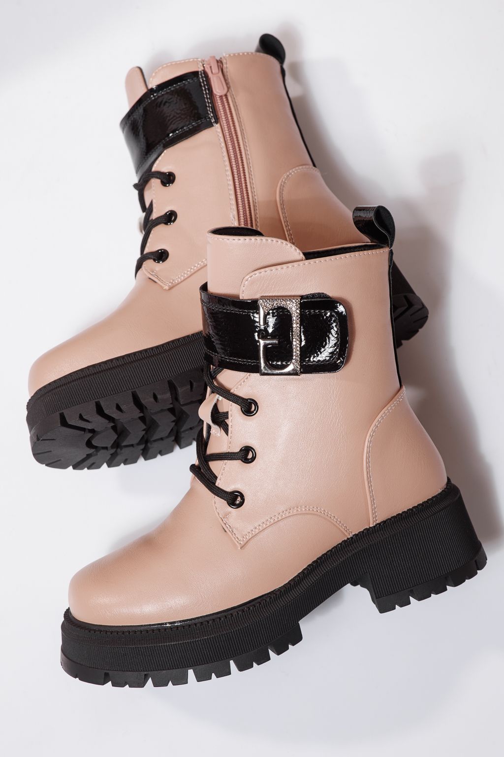 Ghete fete imblanite roz din piele ecologica Alisa #23109