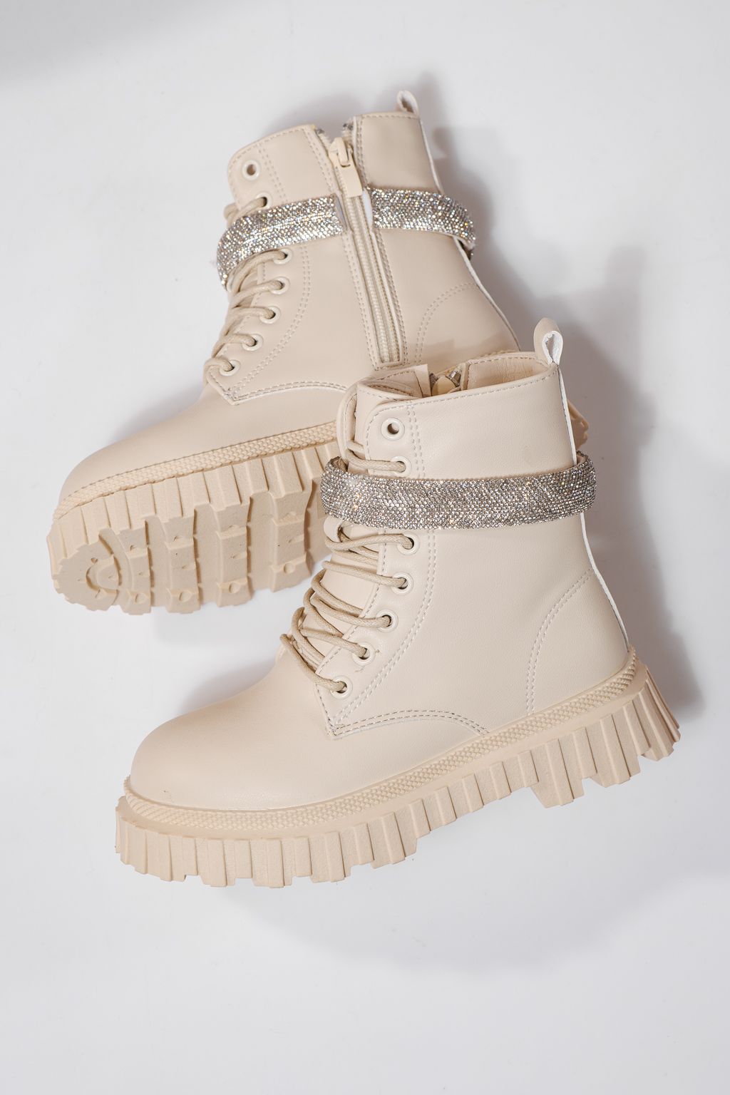 Ghete fete imblanite bej din piele ecologica Dora #23121