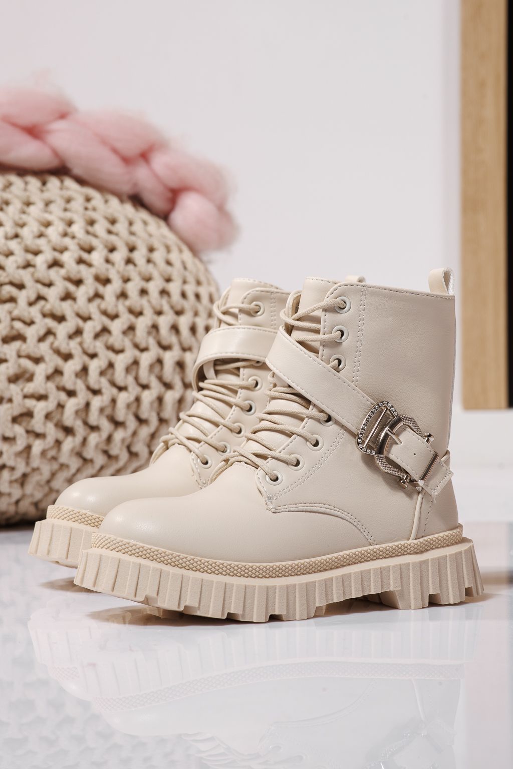 Ghete fete imblanite bej din piele ecologica Edith #23123