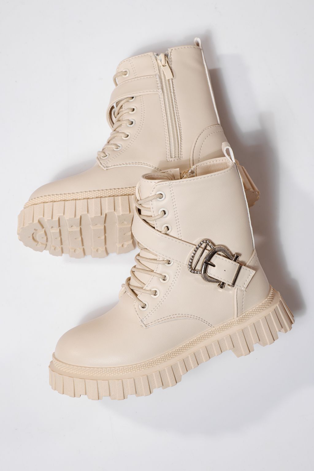 Ghete fete imblanite bej din piele ecologica Edith #23123