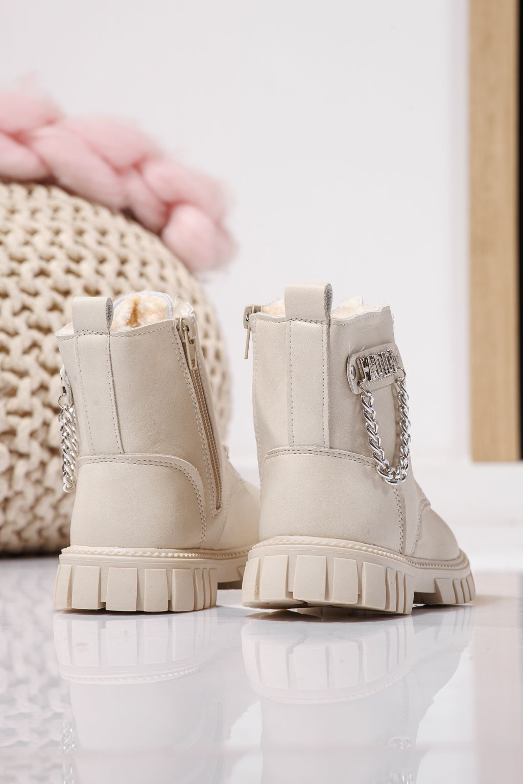 Ghete fete imblanite bej din piele ecologica Xenia #23148