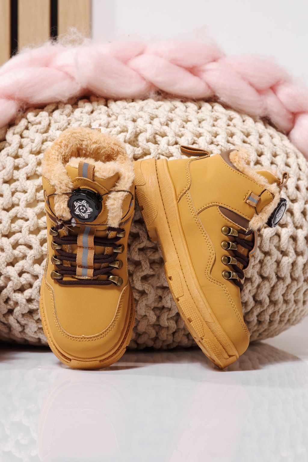 Ghete copii imblanite khaki din piele ecologica Akira #23146