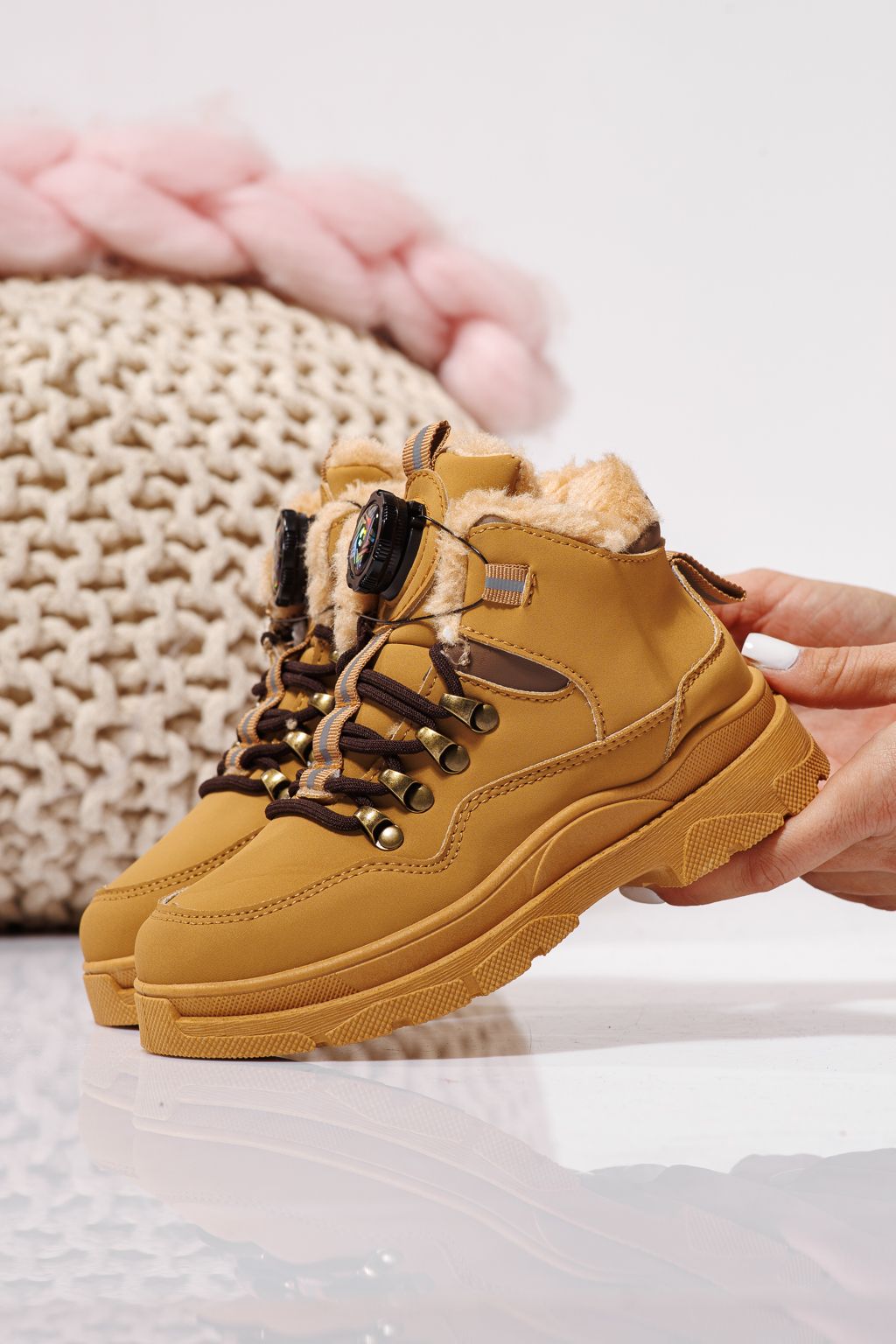 Ghete copii imblanite khaki din piele ecologica Akira #23146