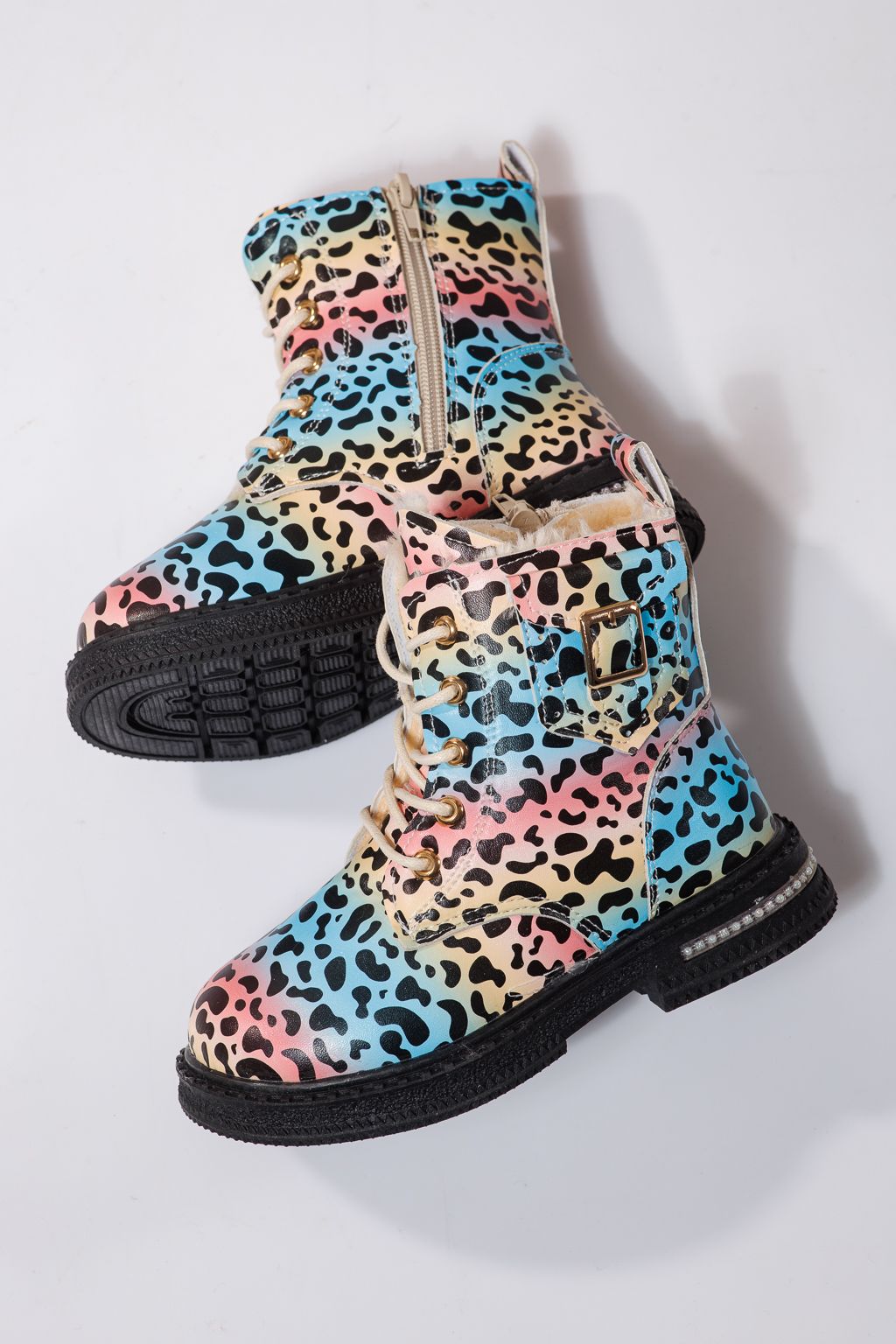 Ghete fete imblanite albastre din piele ecologica Iris #23139