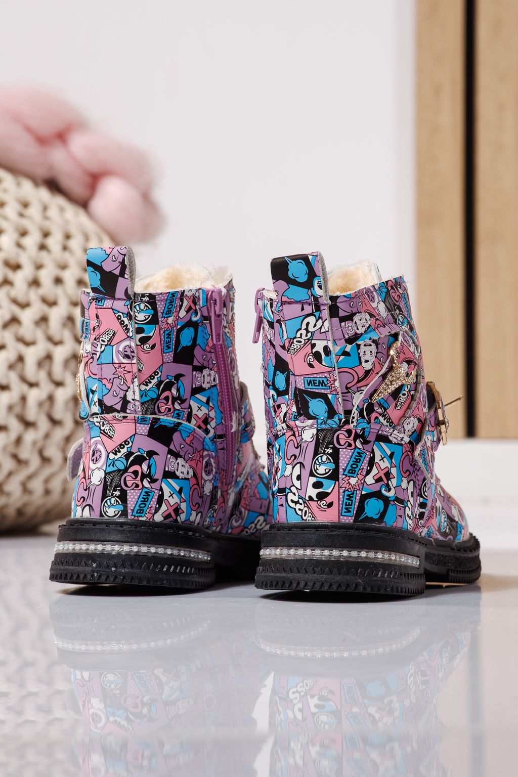 Ghete fete imblanite mov din piele ecologica Eliza #23132