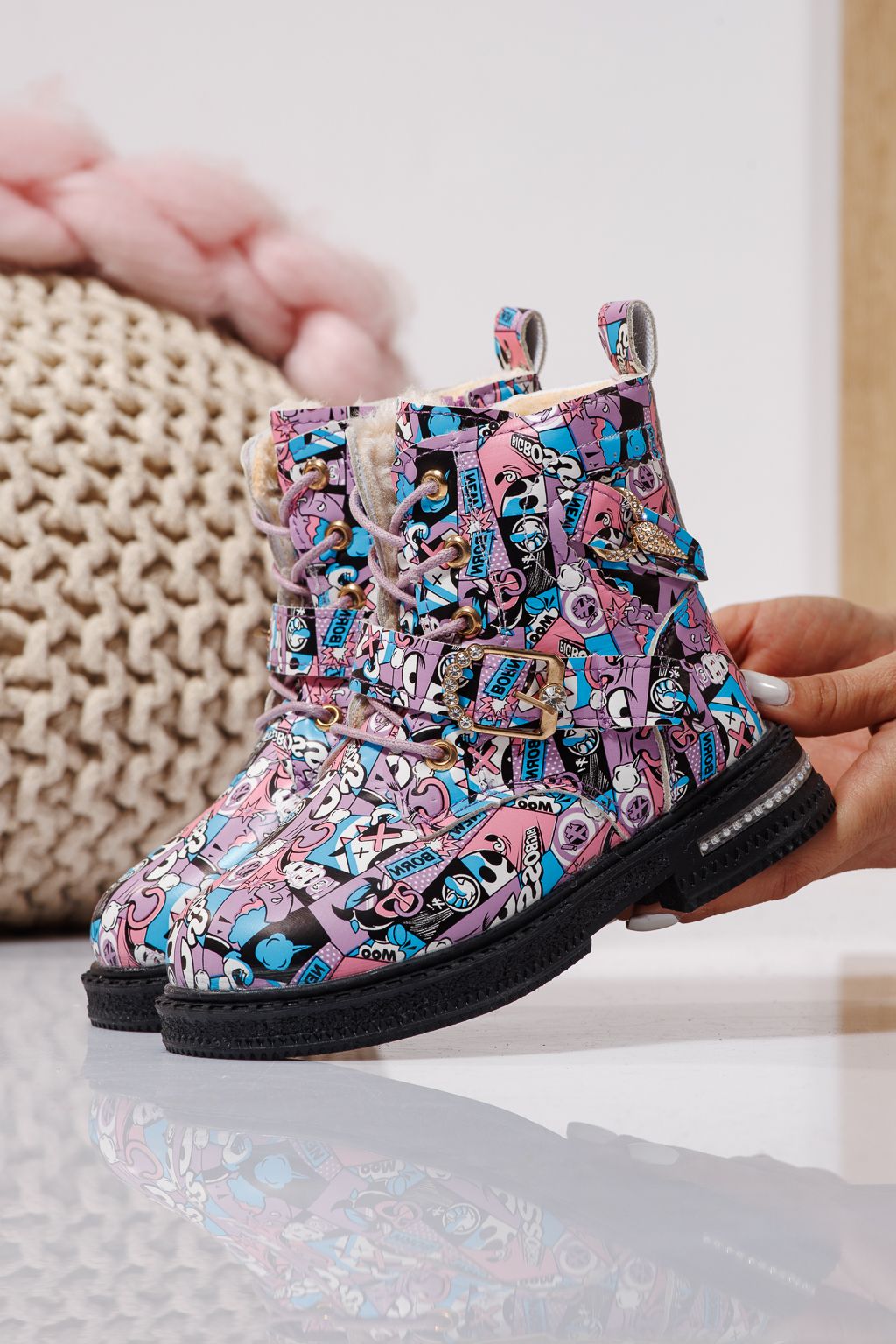 Ghete fete imblanite mov din piele ecologica Eliza #23132