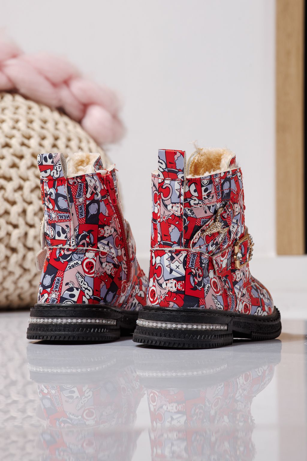 Ghete fete imblanite rosii din piele ecologica Eliza #23133