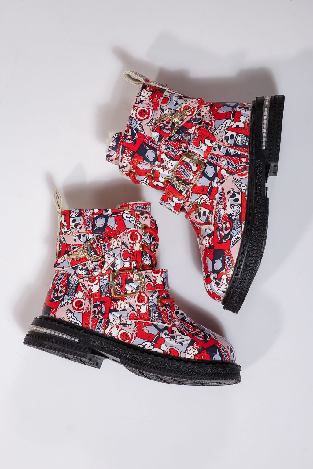 Ghete fete imblanite rosii din piele ecologica Eliza #23130