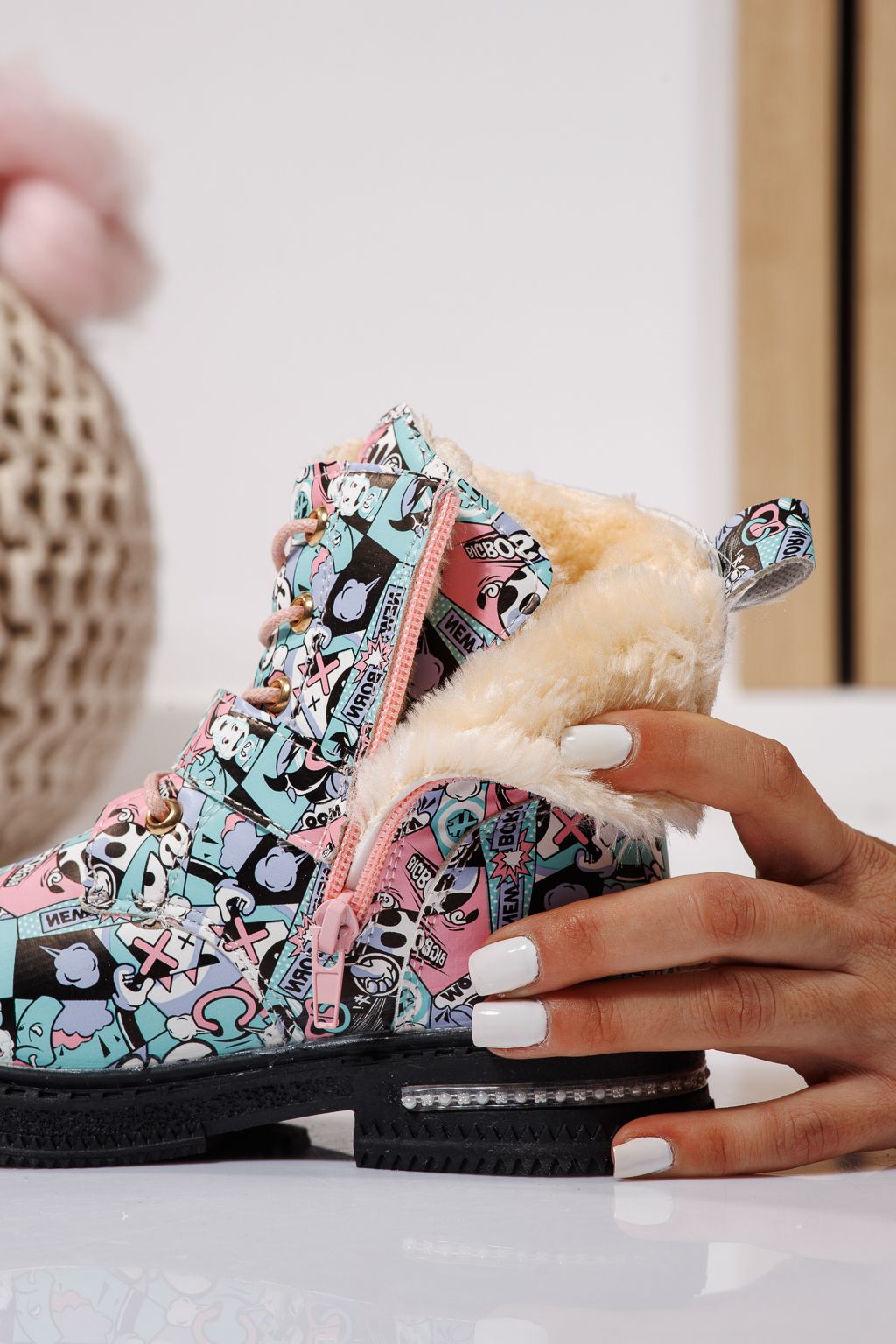 Ghete fete imblanite roz din piele ecologica Eliza #23131