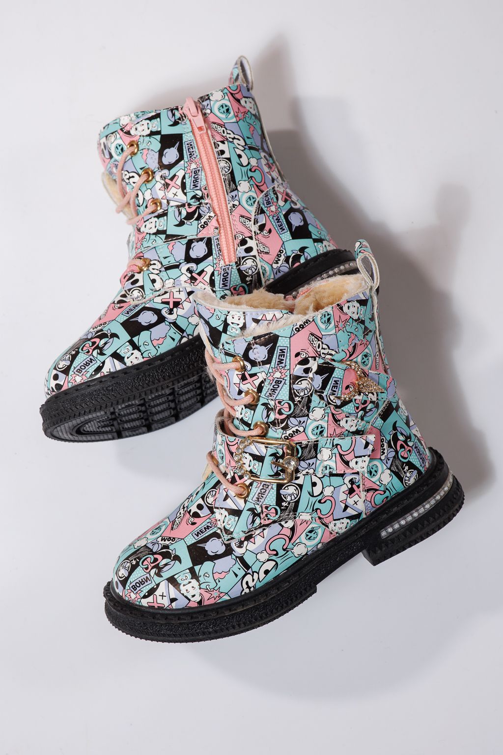 Ghete fete imblanite roz  din piele ecologica Eliza #23128