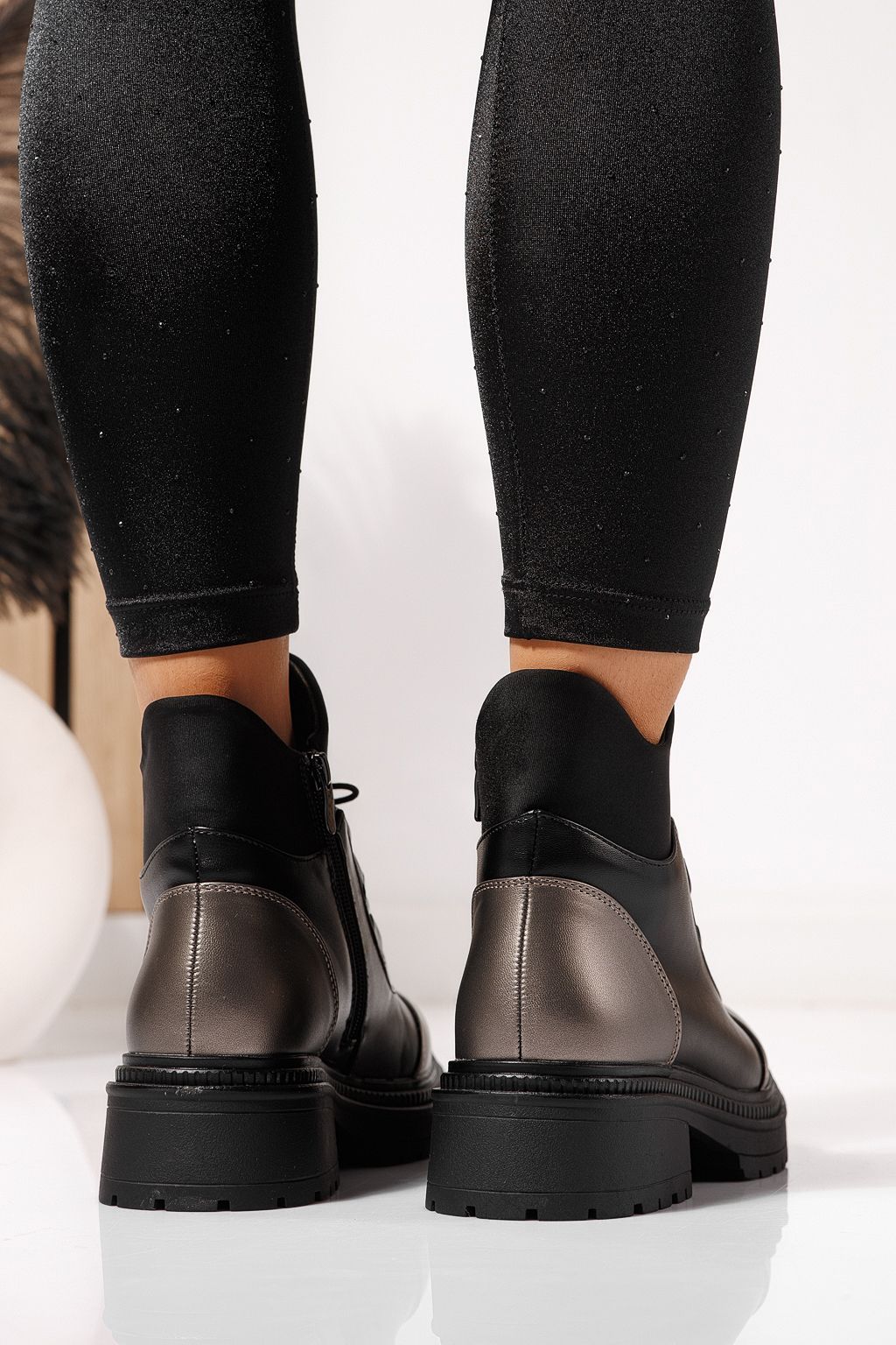 Ghete dama îmblanite negre din piele ecologica Nami #23054