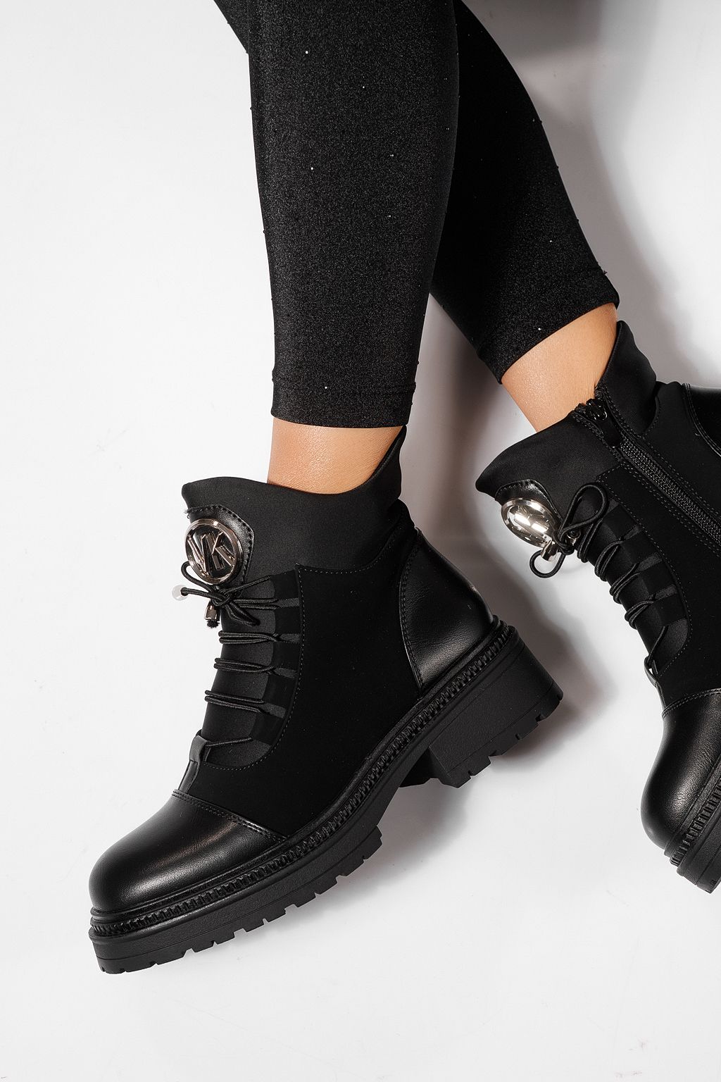 Ghete dama îmblanite negre din piele ecologica Nami #23055