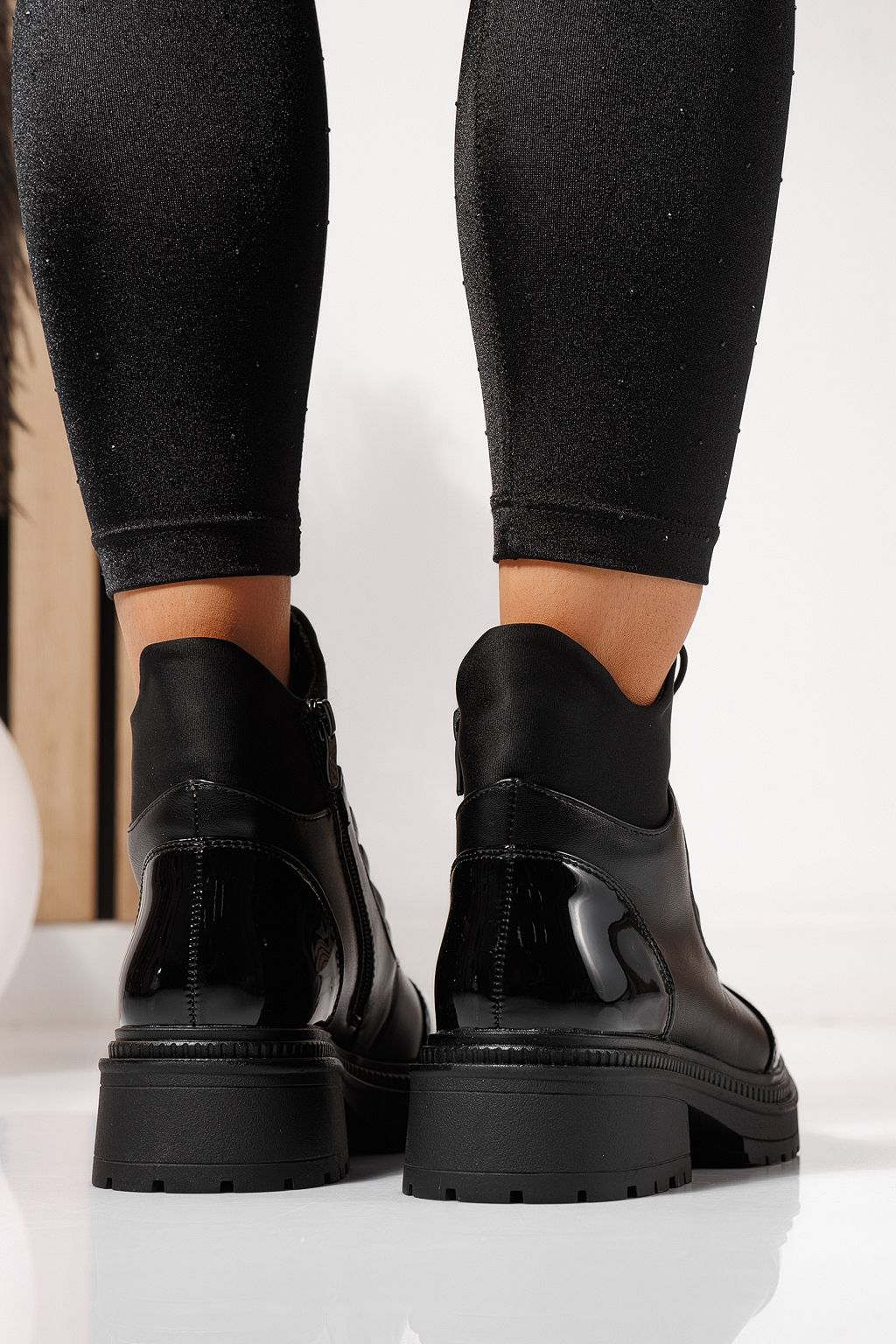 Ghete dama îmblanite negre din piele ecologica lacuita Nami #23056