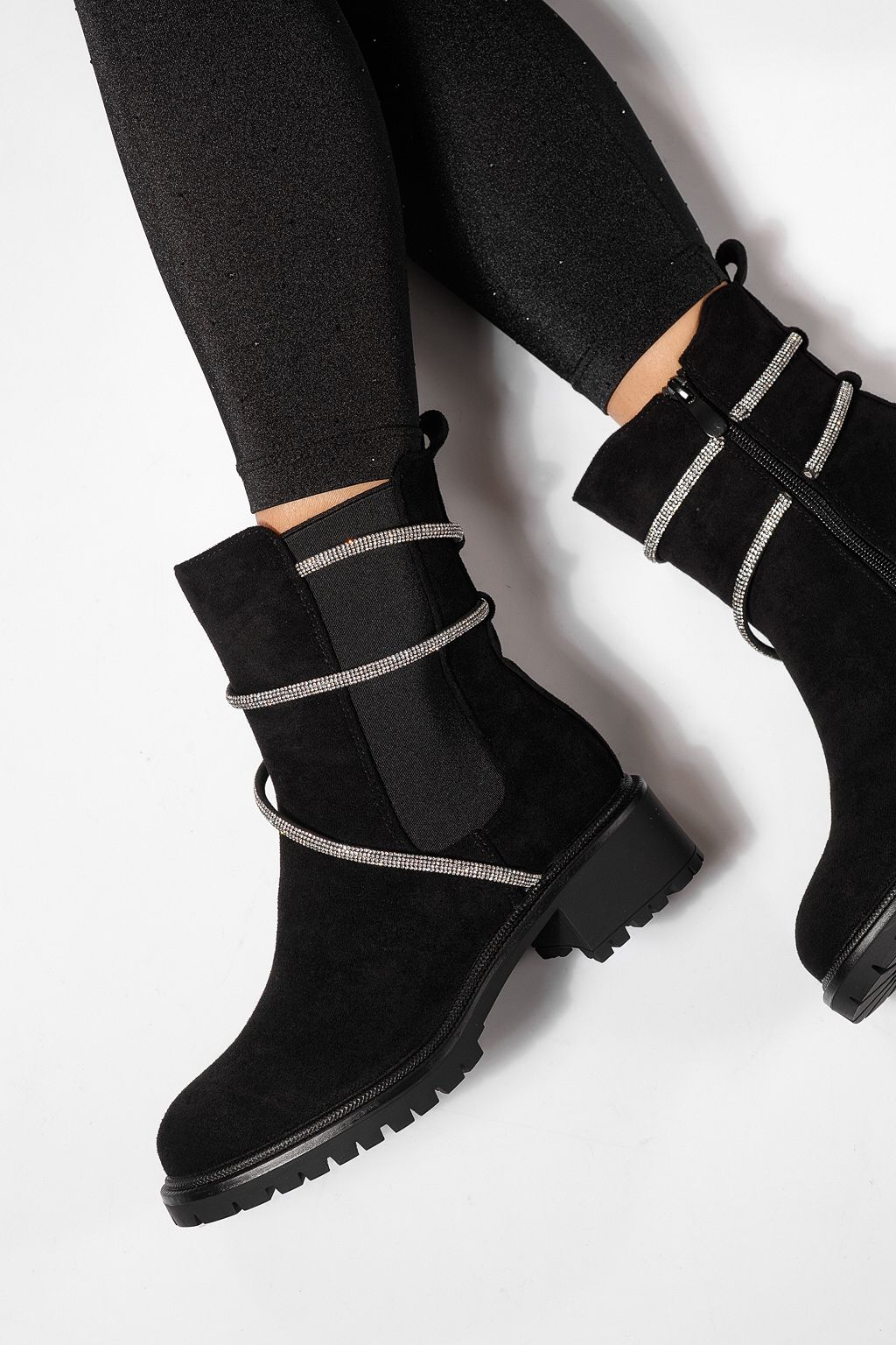 Ghete dama captusite negre din piele ecologica intoarsa Eleanora #23078