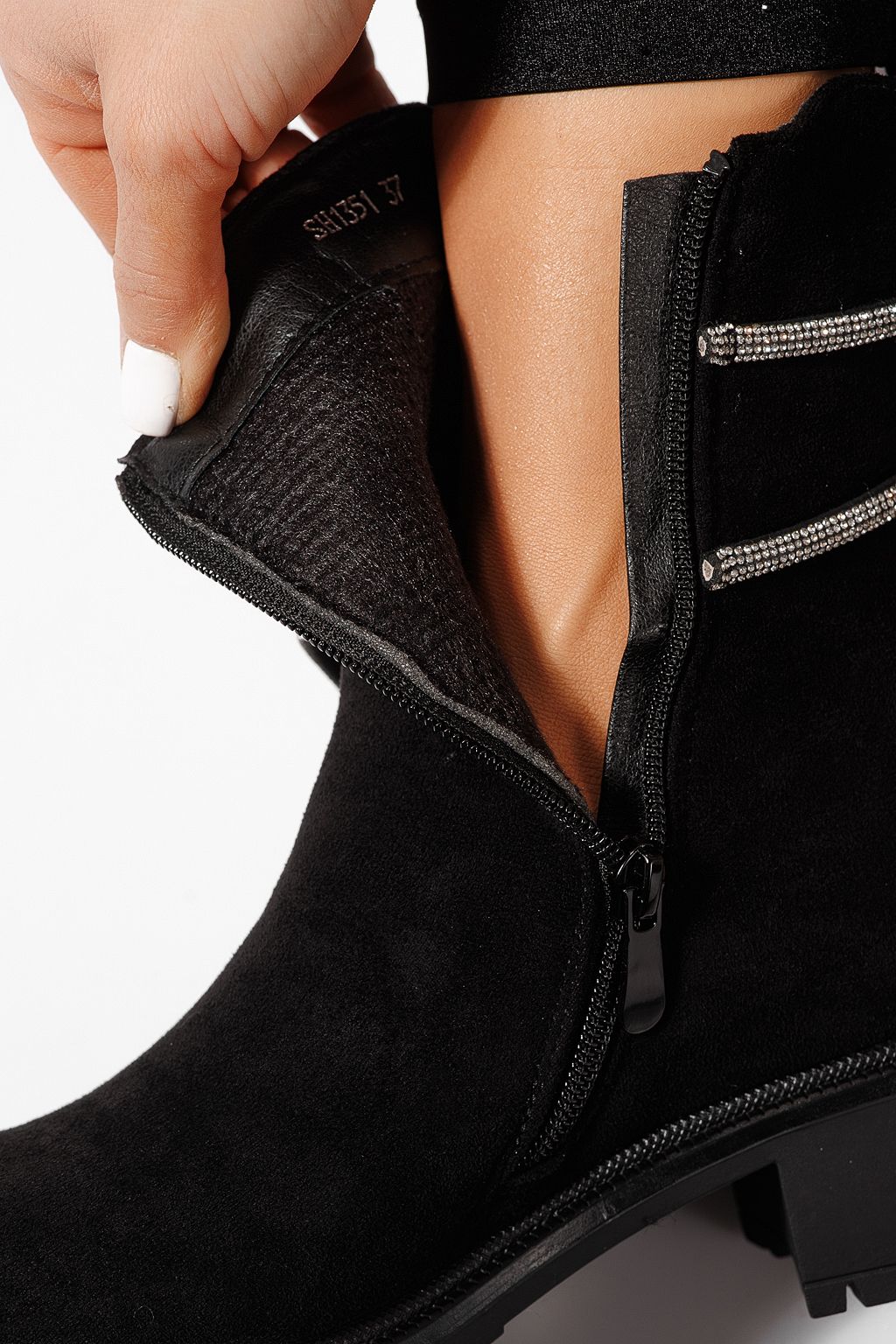 Ghete dama captusite negre din piele ecologica intoarsa Eleanora #23078