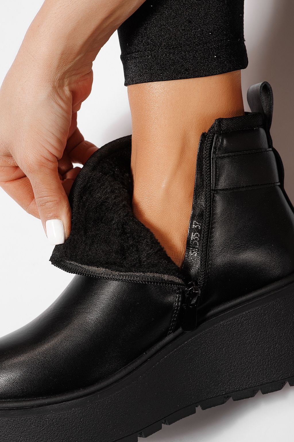 Ghete dama îmblanite negre din piele ecologica June #23084