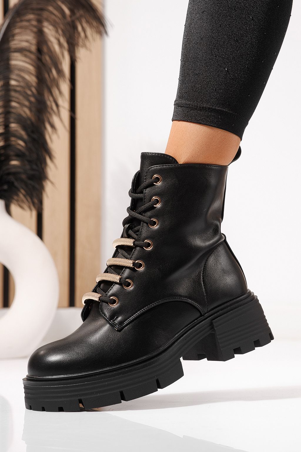 Ghete dama îmblanite negre din piele ecologica Julia #23086