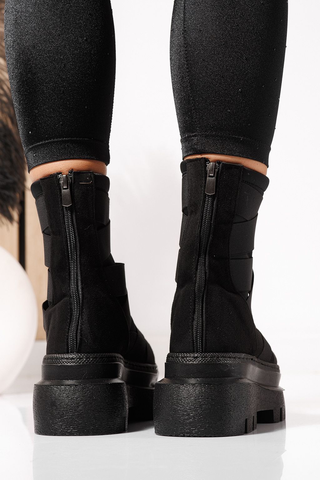 Ghete dama îmblanite negre din piele ecologica intoarsa Julia #23177